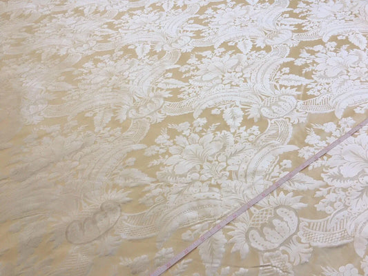100% SILK DAMASK CLASSIC RENAISSANCE CREAM WHITE HIGH END