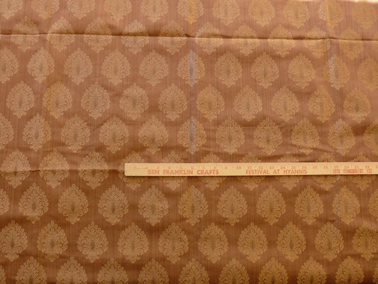 Coraggio Textile Fabric 3yard from Italy Highest Quality Green Peach Pinecone Medallion Crest on Med Brown