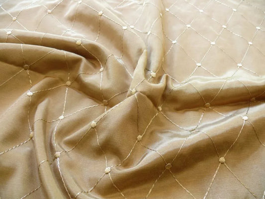 4.325Y Stroheim & Romann Faux Silk Bolt End Iridescent Beige Embroidered Diamond