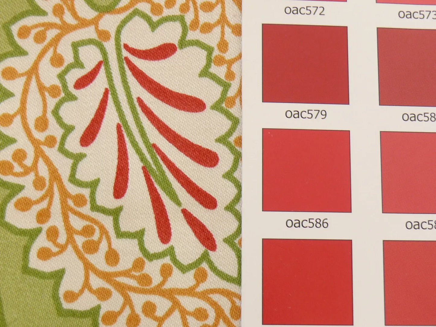 By yard Scalamandre Winslett Foliage Cotton Print in Green Red Orange White Hand Printed in Italy MSRP$160/Y