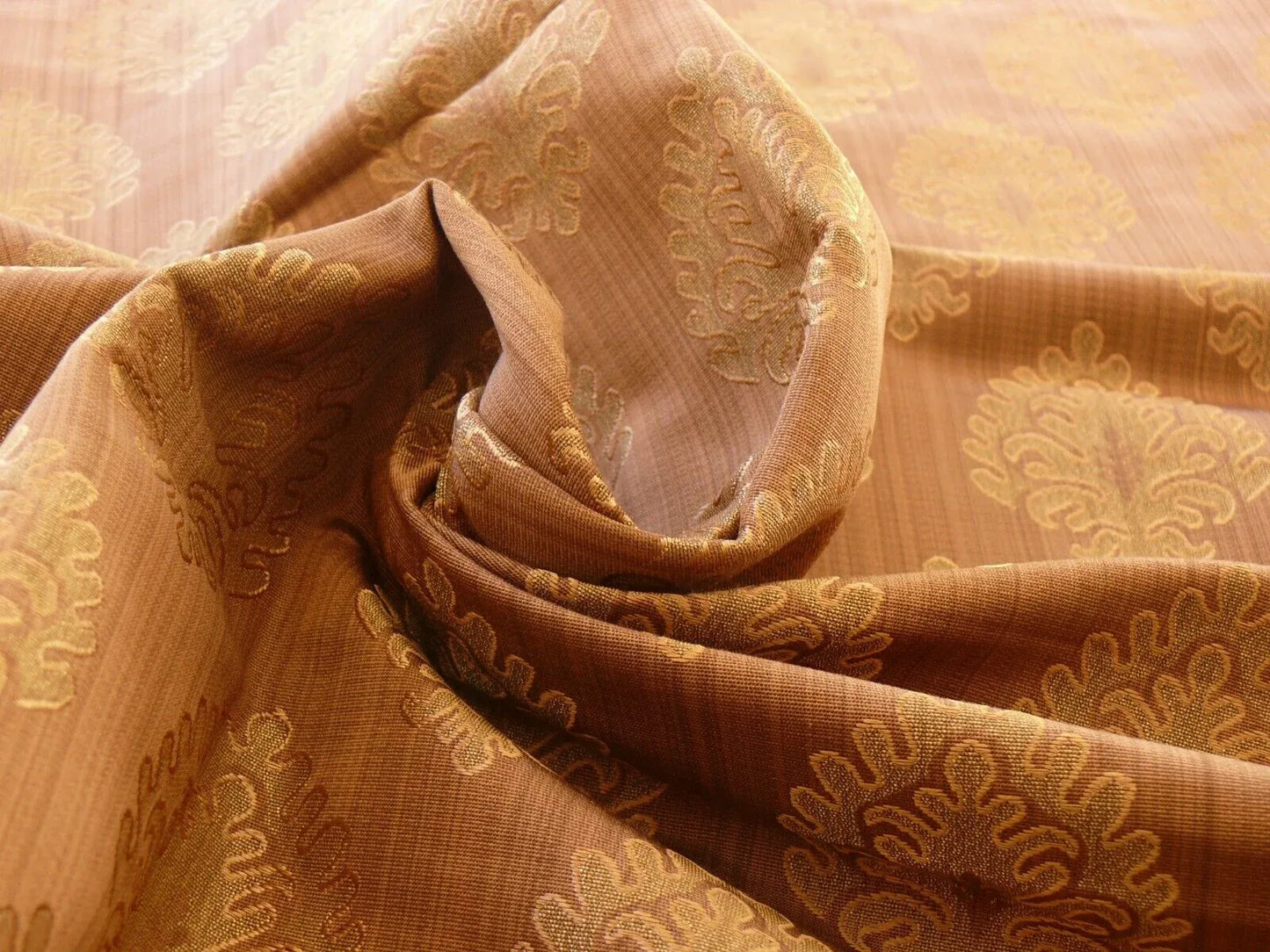 Coraggio Textile Fabric 3yard from Italy Highest Quality Green Peach Pinecone Medallion Crest on Med Brown