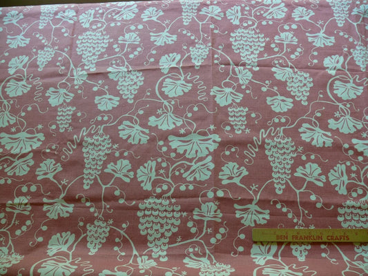 3.375Y Brunschiwig & Fils Dionysos Leaf Grapevine Linen Coral Pink and Cream Viticulture