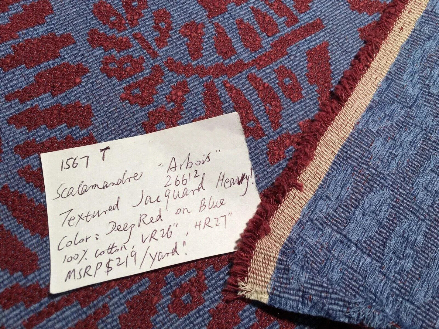 By Yard Scalamandre Arbois Jacquard Red Purple Blue Fern Leaves MSRP USD 219/Y #1567