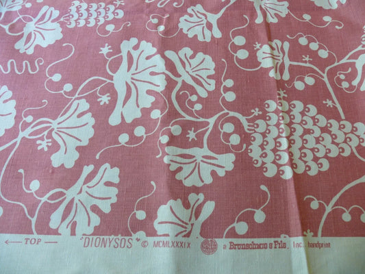 3.375Y Brunschiwig & Fils Dionysos Leaf Grapevine Linen Coral Pink and Cream Viticulture