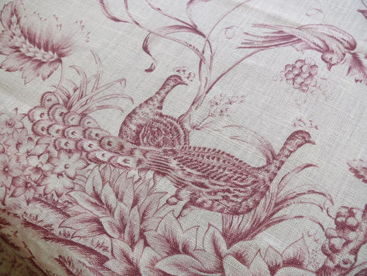3yards Brunchwig & Fils Promenade D Automne Linen Bird Toile de Jouy Mauve Red White