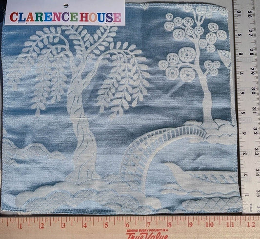 Special Order Clarence House Sukhothai Linen Silk Azure Blue Asian Damask MSRP USD 356/y