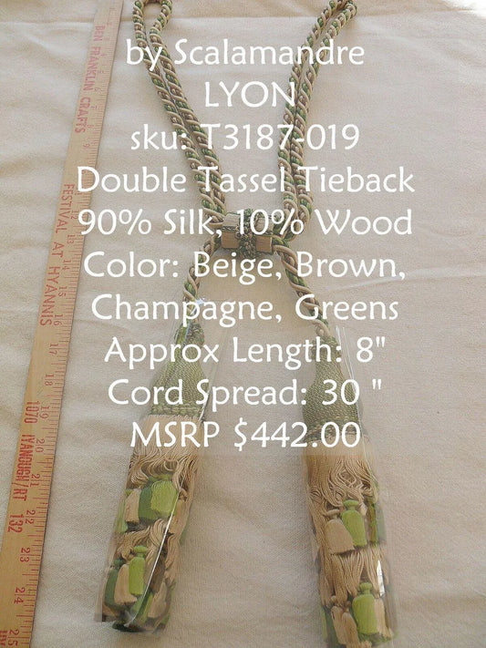 Scalamandre Lyon 100% Silk Double Tassel Tieback Beige Brown Green
