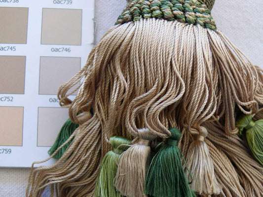 Scalamandre Lyon 100% Silk Double Tassel Tieback Beige Brown Green
