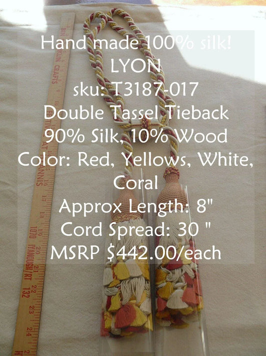 Scalamandre Lyon 100% Silk Double Tassel Tieback Red Yellow White Coral