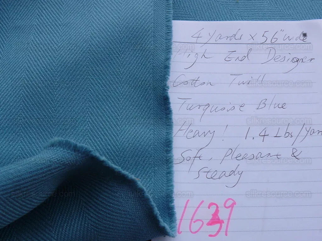 4 yards+ Hiend Designer Cotton Twill Turquoise Blue Heavy #1639