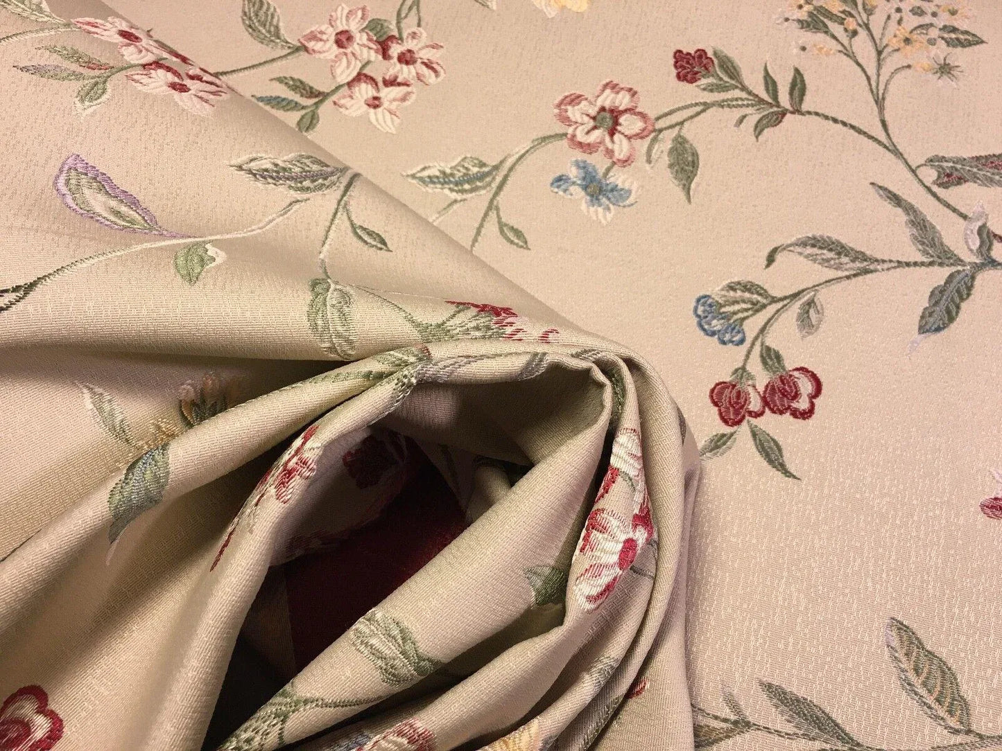 Pindler & Pindler Brocade Flower Trellis Red Sage Beige Gold 9.5+1.2Y #1568