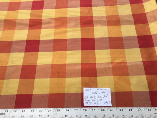 BY Yard Scalamandre 100% Silk Plaid Check Orange Red Gold Saffron MSRP USD 200+/y #1565