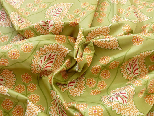 By yard Scalamandre Winslett Foliage Cotton Print in Green Red Orange White Hand Printed in Italy MSRP$160/Y