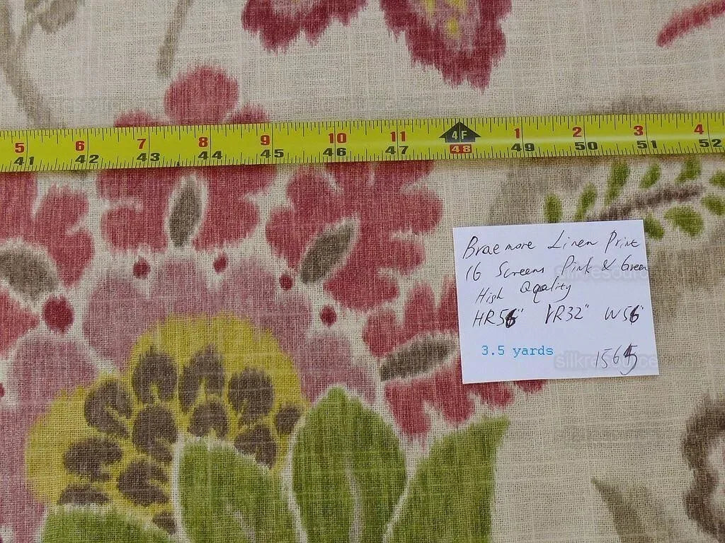 3.5yards Kravet Cavallo Linen Print Pink Green Gorgeous Jacobean Floral MSRP USD 62/yard #1565