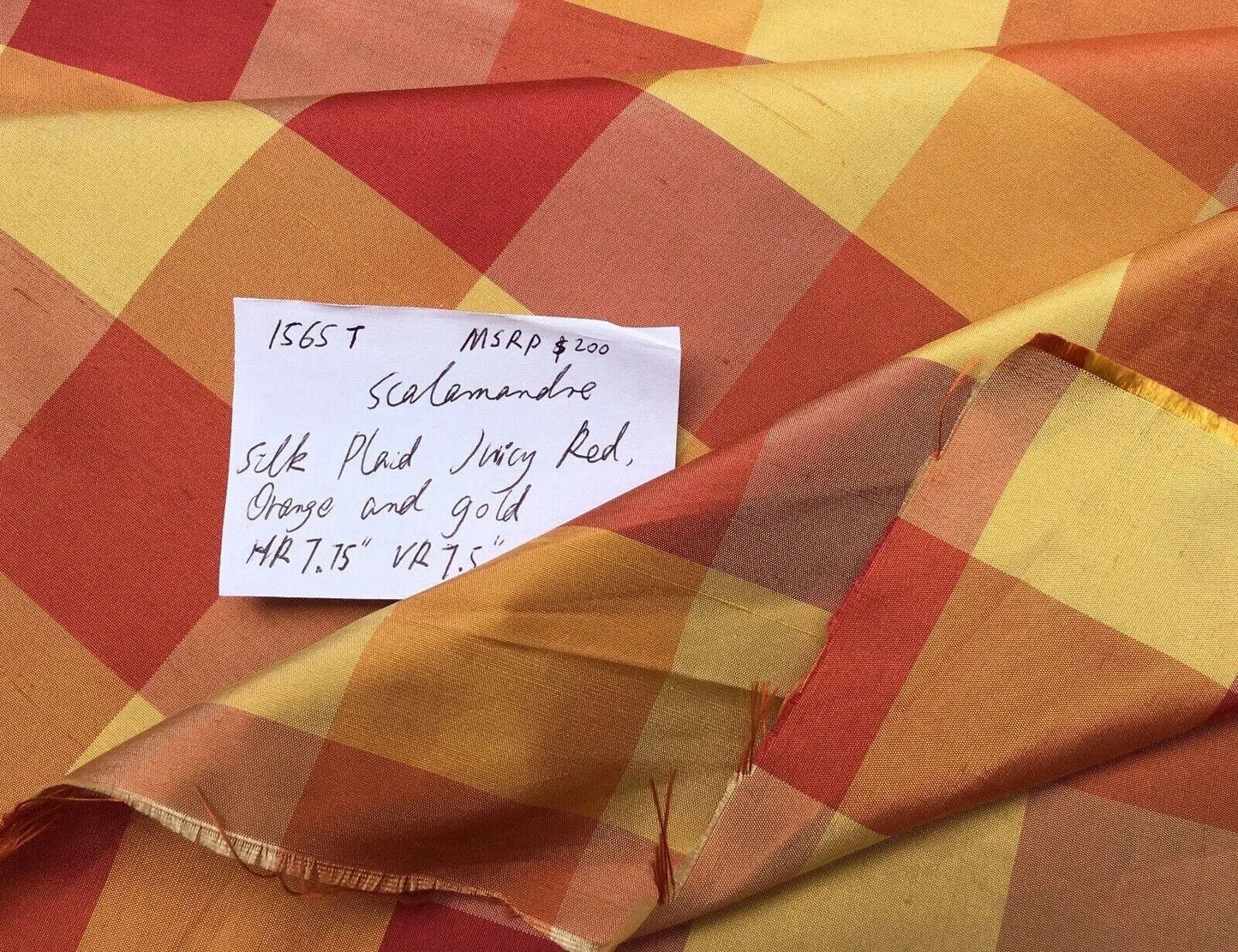 BY Yard Scalamandre 100% Silk Plaid Check Orange Red Gold Saffron MSRP USD 200+/y #1565