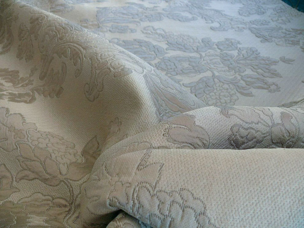 Old World Weaver Anna Gray Silver Floral Damask Jacquard Silk & Linen - By The Yard - MSRP USD368/y