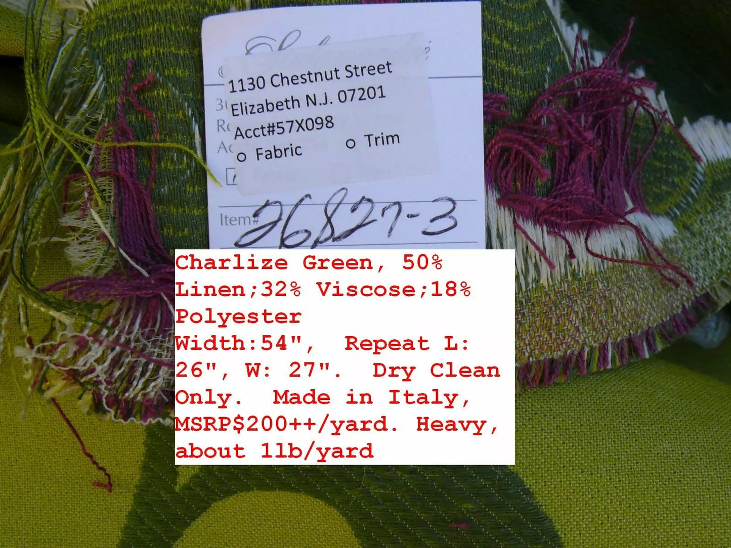 by yard Scalamandre Charlize Green White Heavy Lily Tapestry Art Nouveau Linen Blend MSRPUSD250+