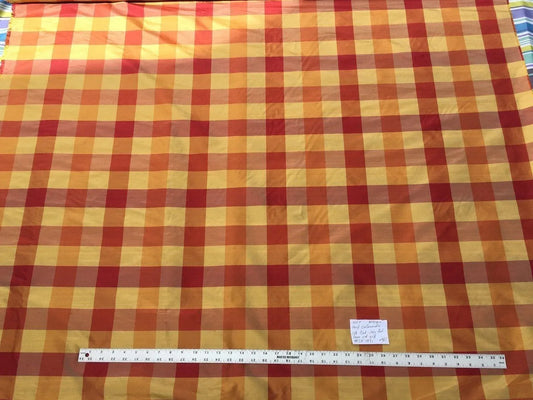 BY Yard Scalamandre 100% Silk Plaid Check Orange Red Gold Saffron MSRP USD 200+/y #1565