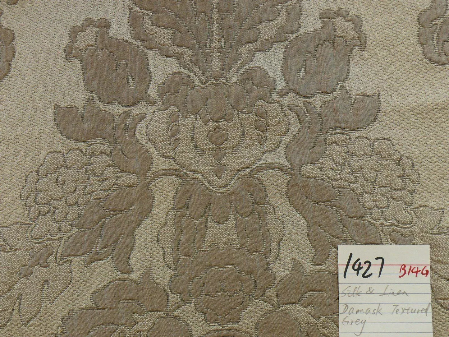 5.4yd Old World Weaver Silk & Linen Anna Jarquard Floral Damask Gray 5.4yd #1427