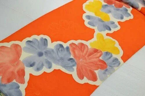 New Bolt 100%silk Kimono:orange Colourful Camellia@v56+ 9.5mx36cm (374" X14.1")