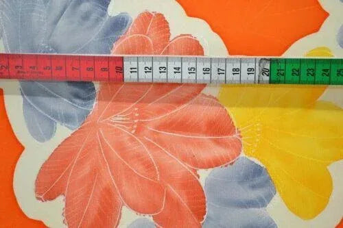 New Bolt 100%silk Kimono:orange Colourful Camellia@v56+ 9.5mx36cm (374" X14.1")