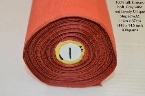 Nishijin Kyoto New Silk Kimono Bolt: Grey Wine Red Unique Stripe@a32 12y+x14.5"