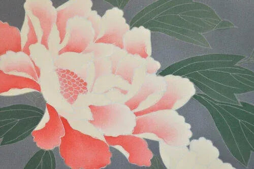 New Silk Tsukesage Bolt Handpainted Red Tree Peony @x25 Z69 12mx36cm (472x14.1" 13y