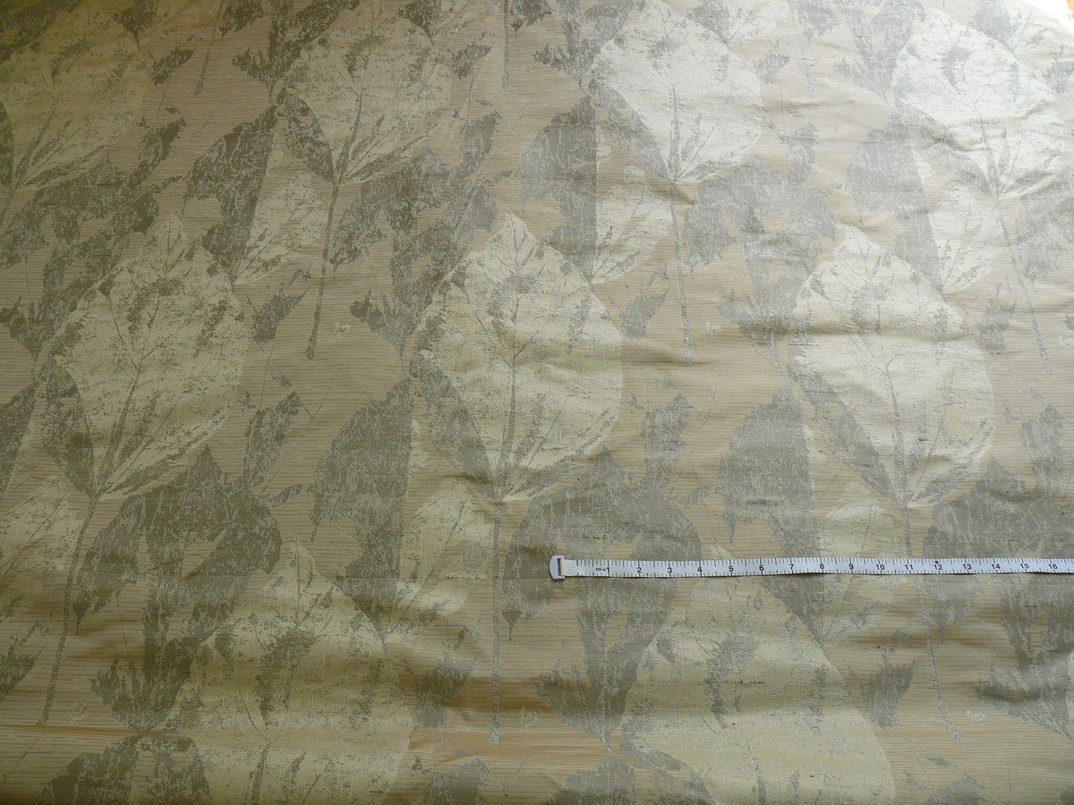 High end 100% Silk Lampas Withered Leaf Birch Forest "swan" Cream Silver Grey