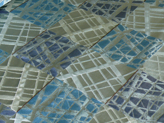 High End 100% Silk Jacquard Mirror Square Mosaic "regatta" Blue Silver Gold MSRP USD 230/y