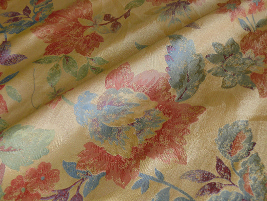 Rm Coco100%silk Lampas Autumn Tri-leaf Flower "mixed Berry" Gold Blue Red Green Purple MSRP USD 199.90/y