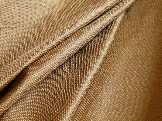 100% Silk Damask Textured Check "wicker" Gold Brown Raffia Metallic!