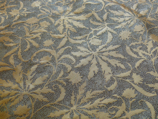 Palm Japanese Maple Leaf Jacquard Silk - Turquoise Gold Blue