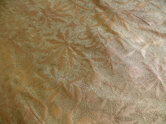 Palm Maple Leaf Foliage Jacquard Silk - Peach Gold Brown