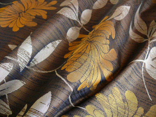 By yard 100% Silk Lampas Bali Breeze "sumatra" Brown Tropical Reversible