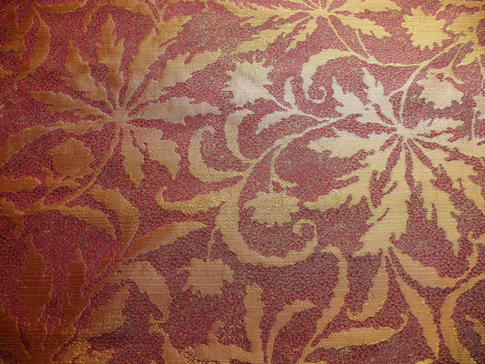 by yard 100% Silk Jacquard Palm Japanese Maple Leaf Foliage Magic "branch" Red