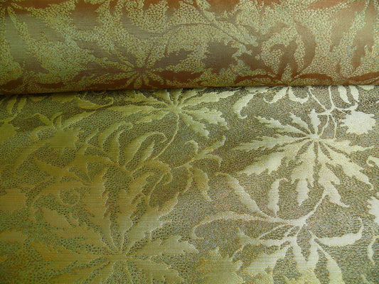 Palm Japanese Maple Leaf Jacquard Silk - Green Brown Gold