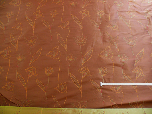100% Silk Lampas Tulip "brick" Red Mod Picasso Modern Abstract Flora Thick MSRP USD 300+/Y
