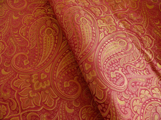 100% Silk Lampas Small Jewelled Paisley "scarlet" Red Orange Yellow Pink