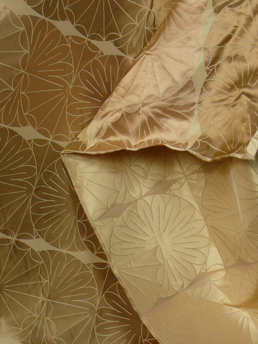 100% Silk Damask Modern Geometric Daisy Round Sun Burst "goldspun" Gold Copper Brown By yard