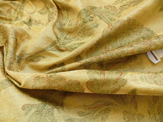 100% Silk Lampas Large Peony Paisley "marjoram" Gold Green