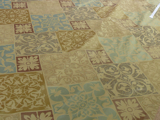 Kravet 100% Silk Lampas Asian Tile "bluestone" Tan MSRP USD 216/Y
