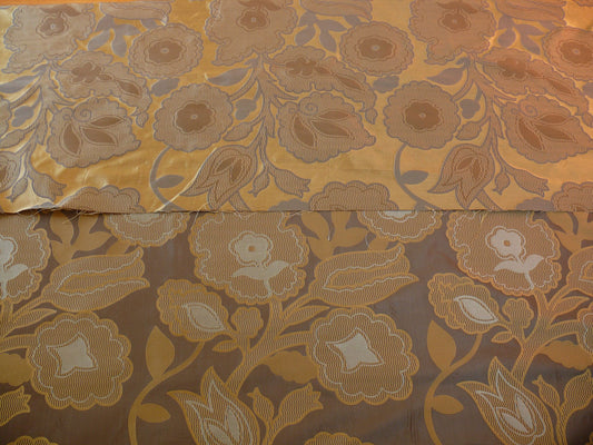 100% Silk Lampas Large Art Deco Flower Vine "sepia" Brown