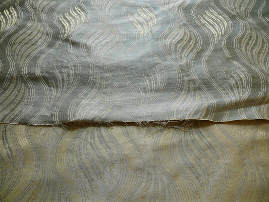 Curvy Modern River Spa Silk Lampas - Silver Blue Gold