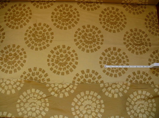 100% Silk Damask Large Modern Pinwheel Sunflower Daisy Sunburst "coin" Brown Gold Mid-Century Bty
