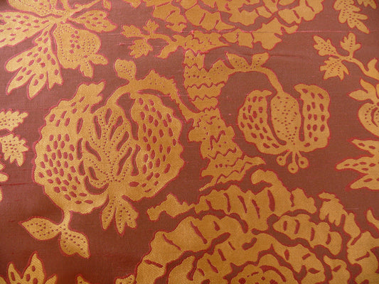 100% Silk Lampas Papercut Tree Of Life Pomegranate "bokara" Red Gold Beige