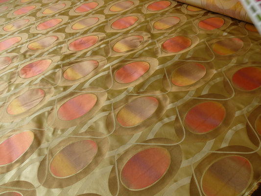 Lampas Egg Mirror Silk - Curry Khaki Multicolor