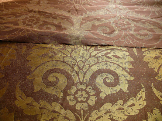 BY Yard 100% Silk Damask Large Stone Paisley "java" Brown Mid Century