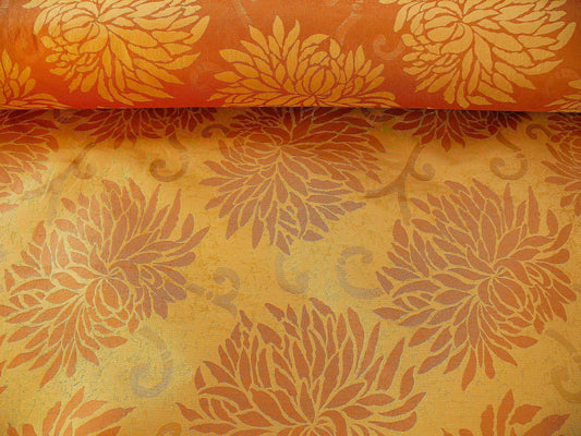 High End 100% Silk Jacquard Kimono Mum Chrysanthemum Flower "ambrosia" Orange Gold Radiant