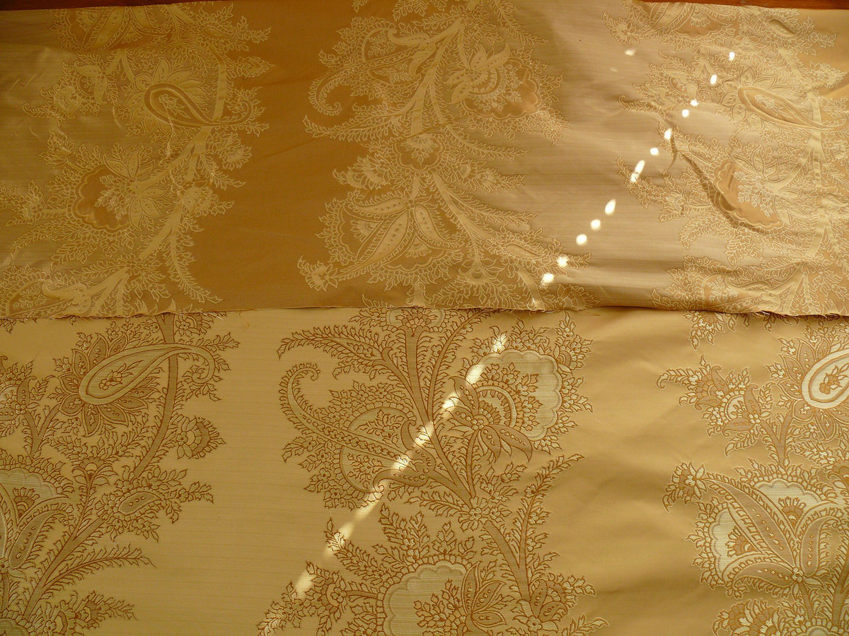 100% Silk Lampas Magnolia "amber" Tan Gold