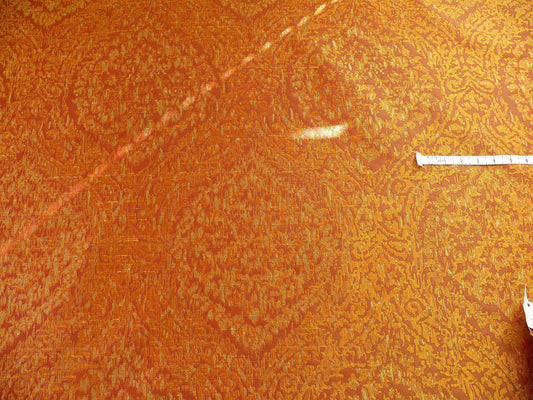 100% Silk Lampas Ikat Medallion "burnished" Red Pink, Orange Gold Reversible Mid-Century